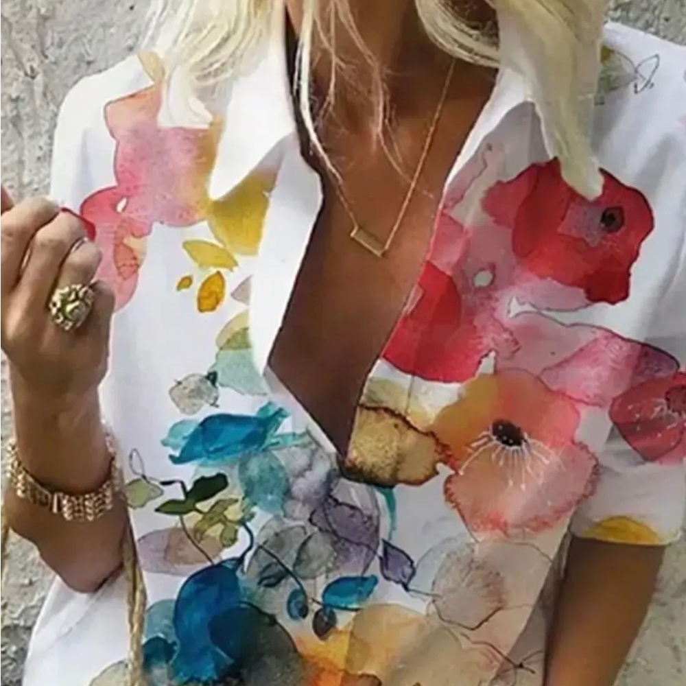 Watercolor Citrus Fold Over Collar Top BRAND NEW